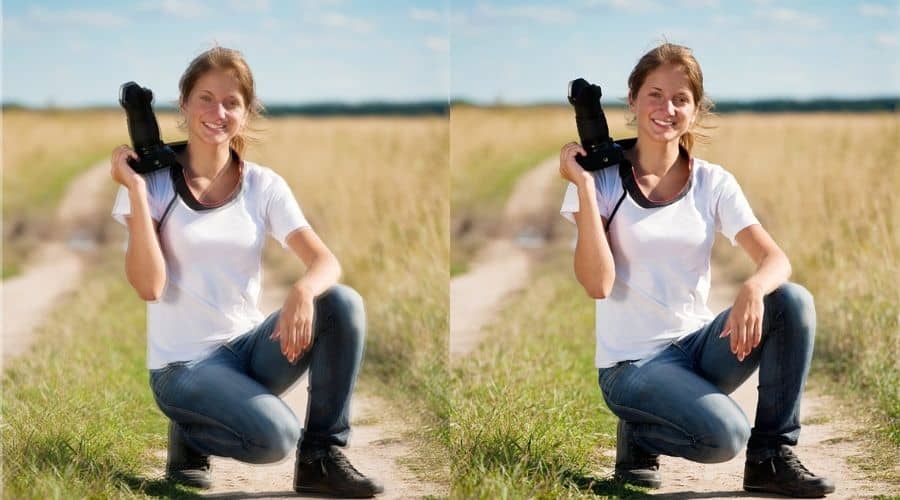 Two Similar photo of a female holding camera - stable and nonstable