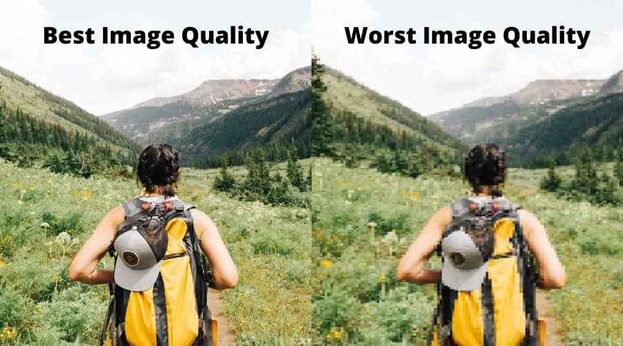 Photo shot from behind of a teenager walking - Left side with best image quality and right side with the worst image quality