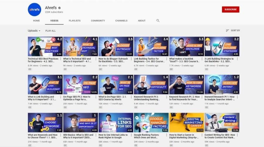 Ahrefs Youtube channel